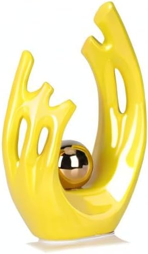 9.5"H Yellow Gold Aesthetic Room Decor Accent, TV Stand Funky Table Centerpiece, Abstract Art Ceramic Statue and Sculpture, Yellow Decor for Living Room, Bookshelf Decorative Objects, Shelf Decor