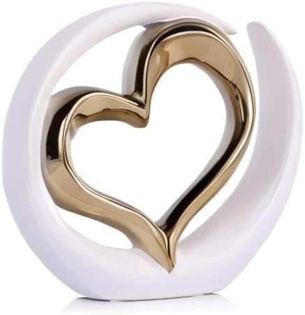 White Gold Ceramic Heart Statues Decor, Abstract Home Sculptures for Bedroom Decor, Wedding Decor, Decoraciones para Salas De Casa, Valentine Decor, Gifts for Women (E-White Gold)