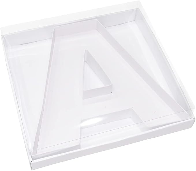 WENPACK 12.5" Cardboard Letter Number Shaped Fillable Paper Mache Chocolate Covered Strawberry Decorative Gift Box Tray with Clear Lid (White, A)