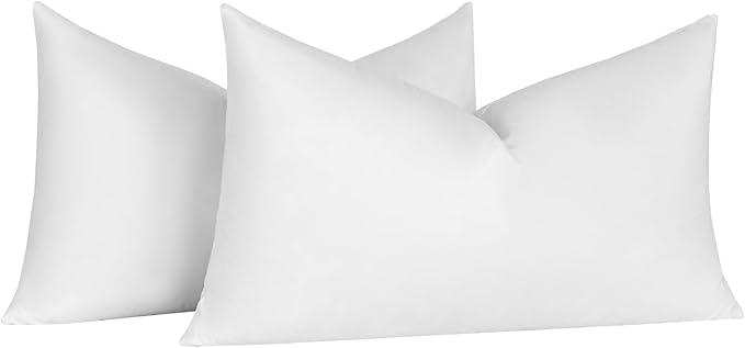 basic home 12x20 Decorative Throw Pillow Inserts-Down Feather Pillow Inserts-Oblong-Cotton Fabric-Set of 2-White.
