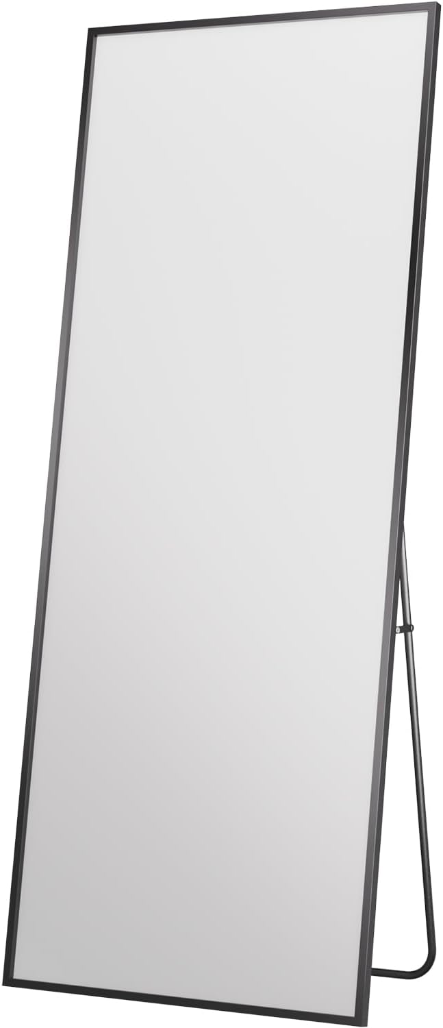 Antok Full Length Mirror, 58"x18" Floor Mirror with Stand, Hanging Mounted Mirrors for Bedroom, Living Room, Cloakroom, Dining Room, Black, Rect