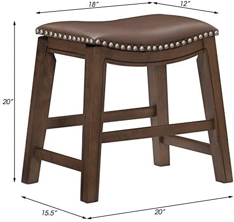 Pemberly Row 18" Faux Leather Saddle Dining Stool in Brown