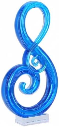 LCCCK 13" H Large Glass Sculpture Blue Hand Blown Glass Figurines Art Music Decor, Modern Red Glasses Decor Crystals Statue Knick Knacks- for Luxury Home Living Room Office Console Table Decoration