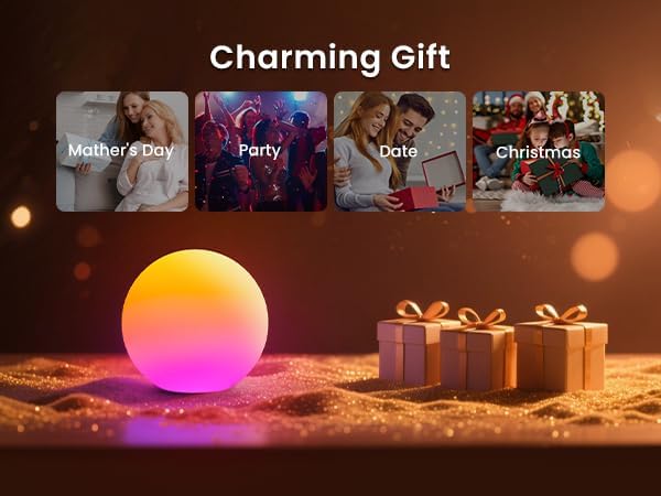 LOFTEK Color Changing Night Light, Smart LED Lamp with Bluetooth APP and Remote Control, Music Sync, 220 Scene Modes, 12-inch RGB Ball Mood Lighting for Living Room, Bedroom Event(Corded Electric)