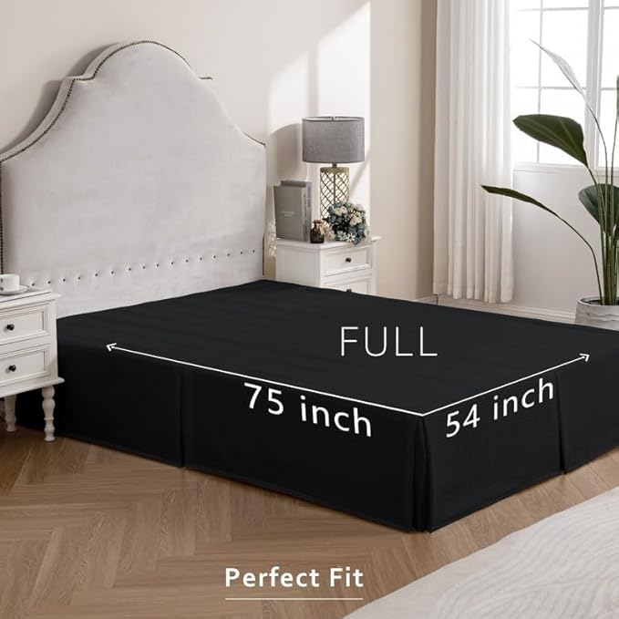 MIYE Pleated Waffle Weave Bed Skirt, Tailored Dust Ruffle 12 Inch Drop Easy Fit, Machine Washable (Black, Full - 12" Drop)
