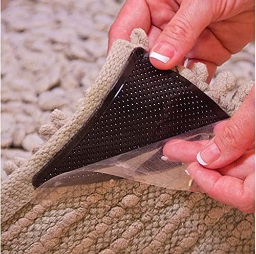 ZC GEL 8 Pcs Rug Tape Hardwood Floor No Damage, Reusable Washable Grippers for Rugs, Carpet Tape for Area Rugs, Non Slip Rug Pads Grippers (Black