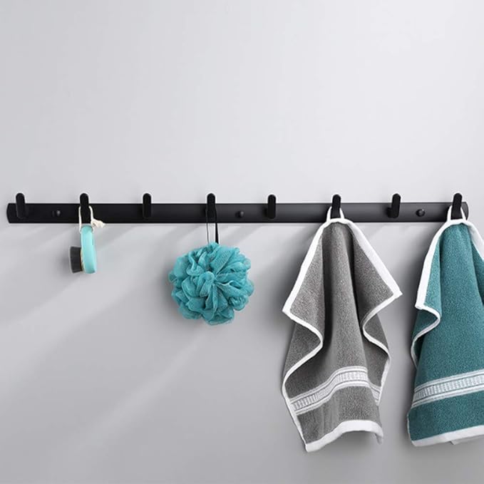 Wall Mounted Coat Racks with 8 Hooks Hanging Holder Towel Rack 29.7"x1.3" Modern Black Hanging for Clothes Entryway Bathroom (8 Hooks(2 Packs))