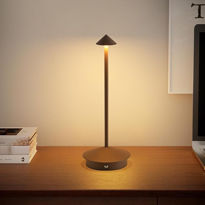 Cordless Table Lamp, 5000mAh Rechargeable Battery Powered LED Desk Lamp, Portable Touch Control Outdoor Table Lamps,3 Color Dimmable Light for Restaurant, Patio, Bedroom, Night Lamp (Brown)