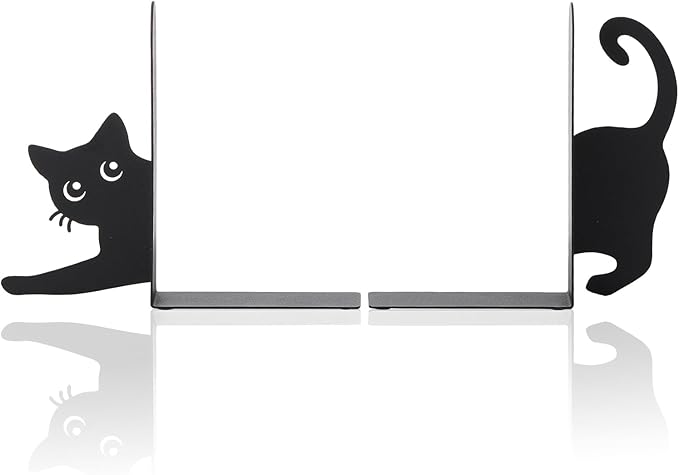 Geelin Stretching Black Cat Metal Bookends Set of 2 Styles Book Ends for Shelves Decorative Bookshelf Home Office Desk Bookshelf Decor Gift for Cat Lovers and Reading Enthusiasts