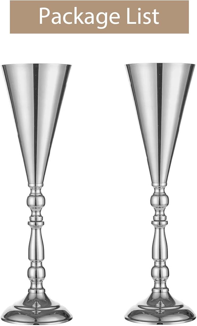 Sziqiqi Trumpet Floral Centerpiece Riser Stand for Wedding Reception Centerpieces Party Event Anniversary Birthday Decoration Flower Arrangement Pack of 2, Silver 16.5in