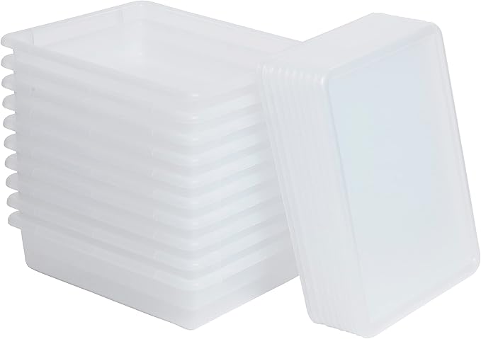 ECR4Kids Letter Size Tray with Lid, Storage Bin, Clear, 10-Piece
