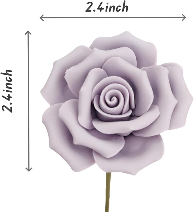 Handmade Porcelain 3D Ceramic Rose Flower, Eternal Flower Decoration for Home Office Decor, Creative Desktop vases, Porcelain Decorations, Set of 9 (Purple)
