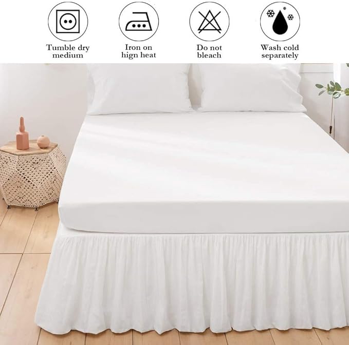 BISELINA French Linen Bed Skirt with Pleated Frills 14-Inch Tailored Drop Natural Flax Cotton Blend Dust Ruffle Soft Cozy Farmhouse Bedding (14" California King, Ruffle White)