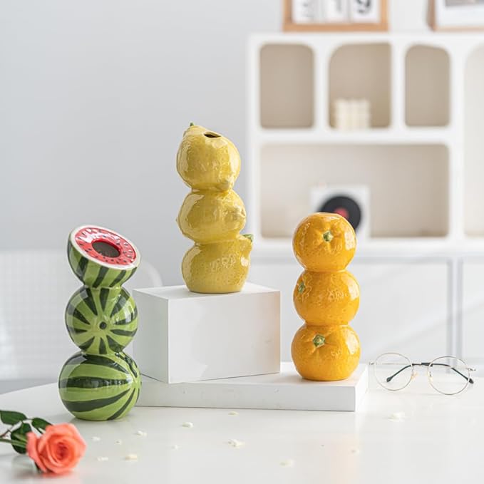 Amalfi Coast Lemon Figurine Decor, Tall Yellow Ceramic Bud Vase Dining Table Centerpieces for Home and Kitchen, Spring Summer Home Decorations, Capri Mediterranean Decoration for Italian Themed Party