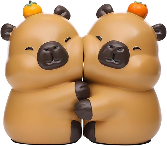 Cute Hug Capybara Decorative Bookends, Unique Animal Book Ends to Hold Books Creative Resin Book Holder Stopper for Home Office Desk Bookshelf Decoration