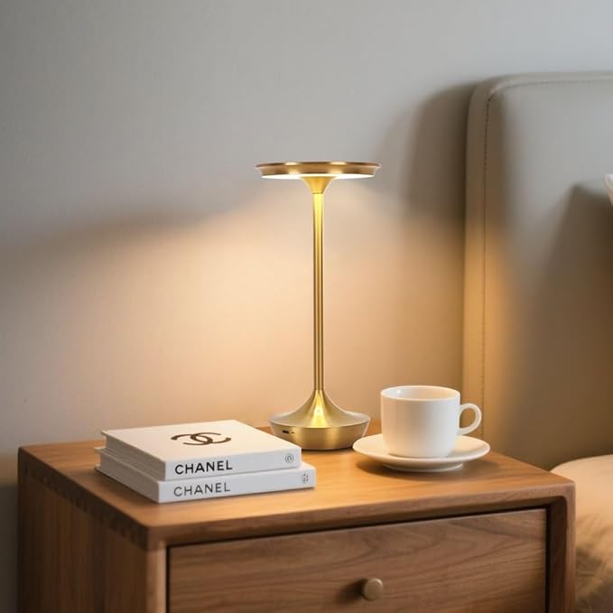 Cordless Table Lamp Set of 2,Portable Rechargeable 6000mAh Outdoor LED Table Lamps,3 Color Stepless Dimming Touch Battery Powered Lamp, Table Light for Restaurant/Patio/Camping/Bedroom(Gold)