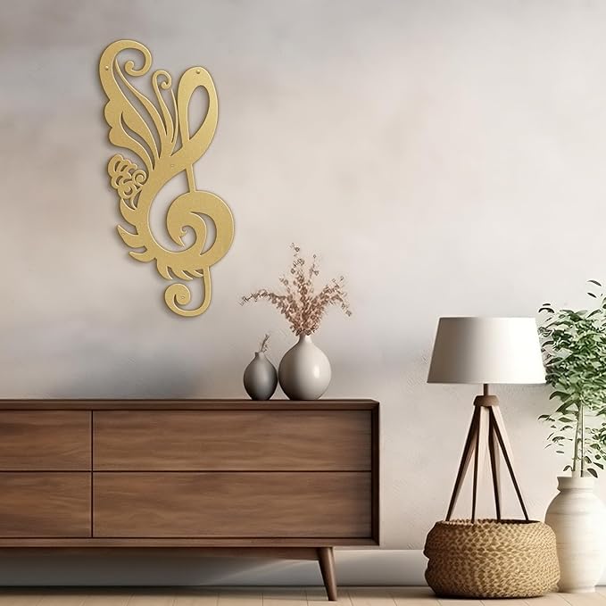 SIGNLEADER Metal Wall Art Decor Music Notes Modern Abstract Wall Sculpture Hangings Home Decoration for Living Room, Bedroom, Bathroom, Kitchen, Outdoor - 18" Gold