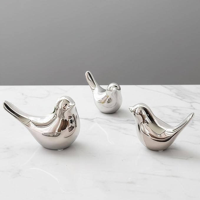 Large Silver Bird Statue – Modern Metallic Sculpture for Living Room, Mantel, Tabletop, Shelf, Console, Entryway, Fireplace Décor, Contemporary Home Accents, Stylish Interior Ornament
