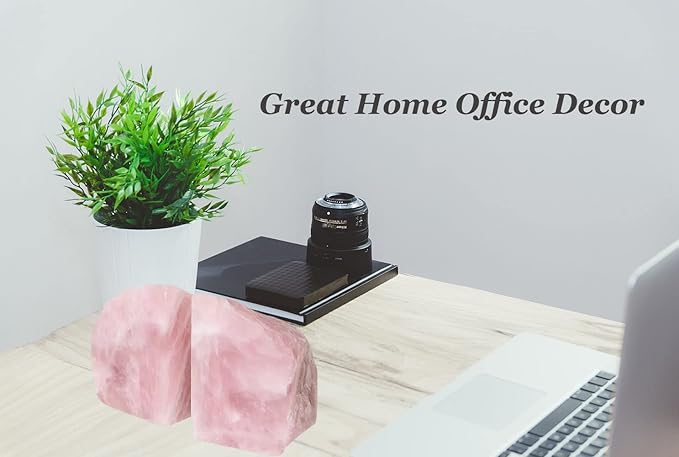 Crystal Bookends Pink Heavy Duty Bookend Natural Rose Quartz Stone Decorative Book Ends 1 Pair 4-6 LBS