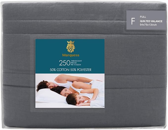 Marquess Tailored Bed Skirt Blended Quilted-Hang Down Feeling Enhancement Wrap Around Thick Bed Skirt,Dust-Proof, Wrinkle Fade Resistant Dust Ruffle with Classic 14’’Drop for Bedroom(Charcoal, Queen)
