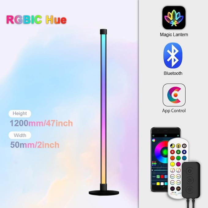 RGB Floor Lamp,Smart LED Corner Lamp with App and Remote Control,16 Million Colors & 80+ Scene,Music Sync,Timer Setting,Ideal for Living Rooms,Bedrooms,Gaming Rooms,Ambient Lighting (47” H)