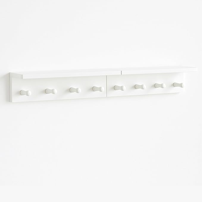 Entrance Coat Rack ,Coat Hooks, Wall-Mounted Wooden Hook Rack, Wall-Mounted Shelves are Very Suitable (White Color Finish—A-2)