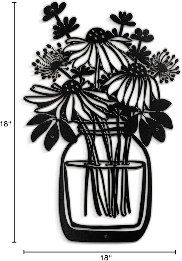 SIGNLEADER Metal Wall Art Decor Flower Bouquet in Bottle Minimalist Modern Abstract Wall Sculpture Hangings Home Decoration for Living Room, Bedroom, Bathroom, Kitchen, Outdoor - 18" Black