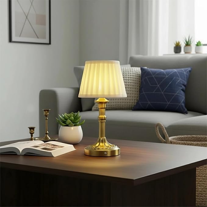 Cordless Table Lamp,Portable Fabric Shade LED Des Lamps,5200mAh Battery Operated,3 Color Stepless Dimming Up,for Restaurant, Bedroom, Camping, Bar, Coffee Shop, Night Light (Bronze)