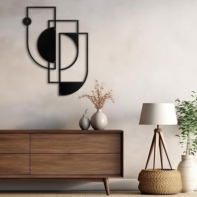SIGNLEADER Metal Wall Decor Overlapping Rectangles Minimalist Modern Luxury Wall Sculpture Hangings 3D Statue Home Decoration for Living Room, Bedroom, Bathroom, Kitchen, Fireplace, Office - 18" Black