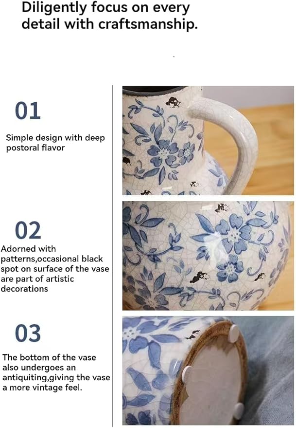 Decorative Ceramic Flower Vase, Blue and White Floral Pattern, 11''Flower Ceramic vase
