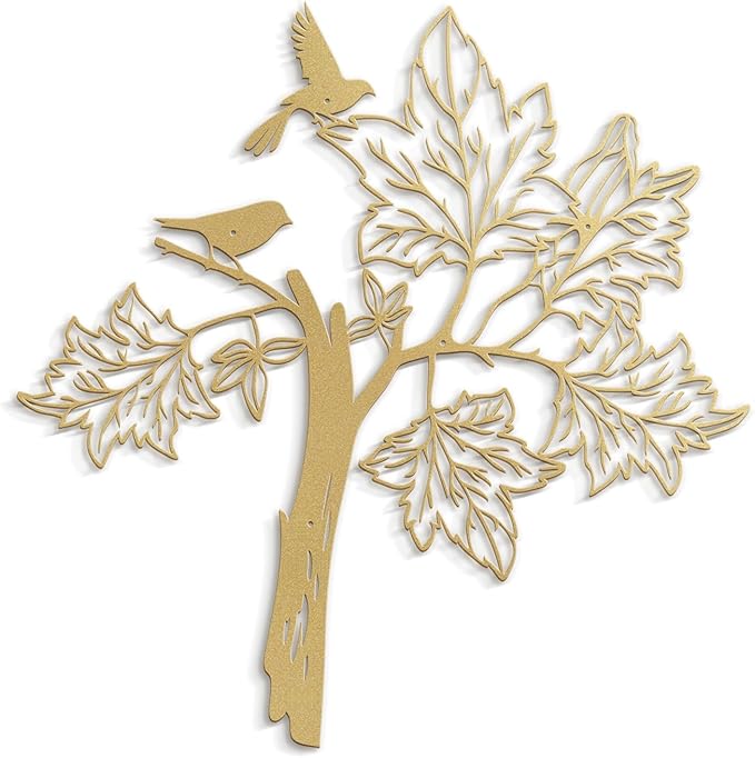 SIGNLEADER Metal Wall Art Decor Bird Standing on Tree Minimalist Modern Abstract Wall Sculpture Hangings Home Decoration for Living Room, Bedroom, Bathroom, Kitchen, Outdoor - 18" Gold
