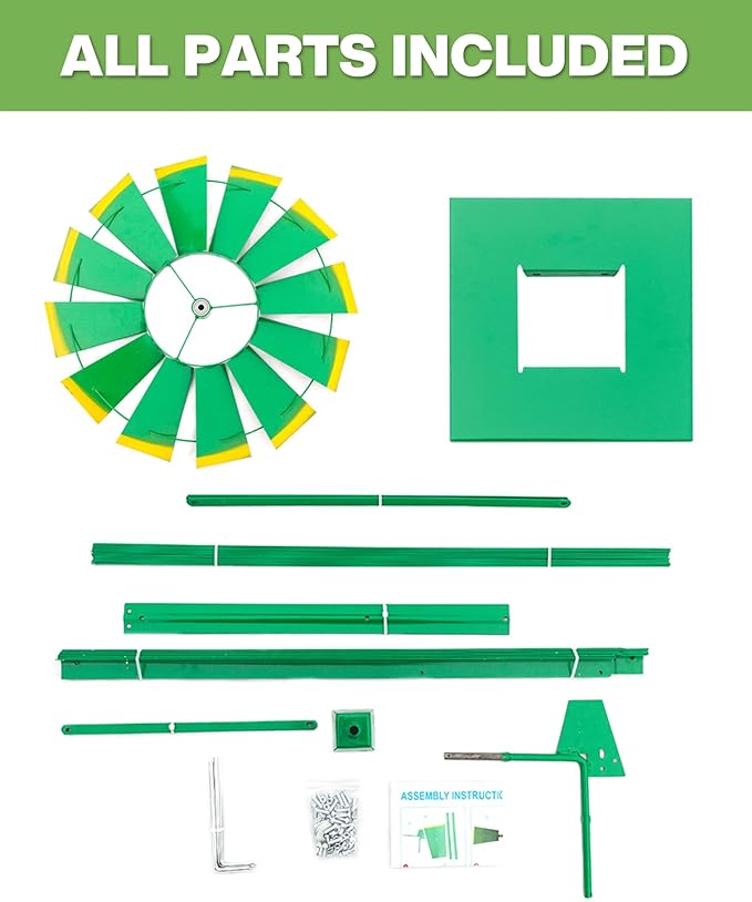 8FT Windmill for Yard Garden Decoration with Weather Vanes,Heavy Duty Outdoor Wind Mills, Large Metal Outdoor Windmill, Weather Resistant,Green
