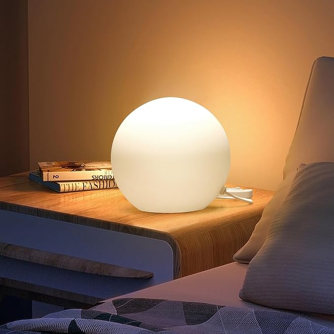 10 Inch Ball Table Lamp with Glass Shade Stylish Ball Light Lamp for Bedroom Living Room and Bookshelf Modern Design Perfect for Home Decor, Without Bulb