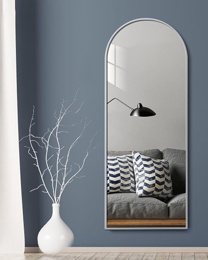 Floor Mirror Arched Full Length Mirrors, Mirror Full Length Standing Hanging or Leaning Against Wall, 59"x18" Large Full Body and Wall Mounted Mirror for Bedroom Living Room, Silver