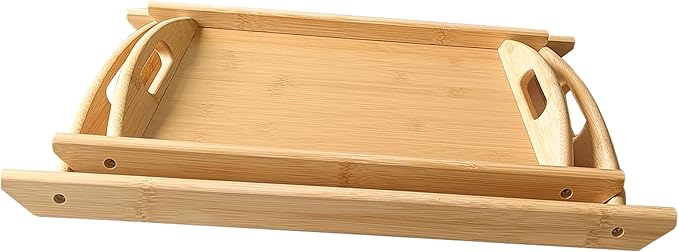 Bamboo Serving Tray Rectangle Platter Breakfast Dinner Food Bed Tray for Eating Kitchen Restaurants (1, 17.3" x 11.8" x 1.2" (with Handle))