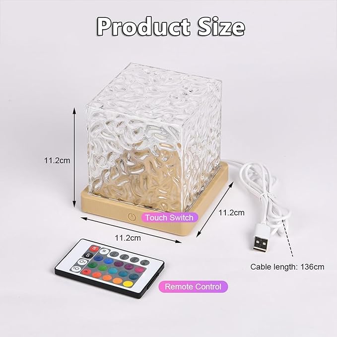 Ocean Wave Projector Light with 16 Colors, Luminorthe Cube Lamp for Kid's Bedroom with Remote, 3D Water Ripple & Aurora Effect, Meditation Night Light Gift