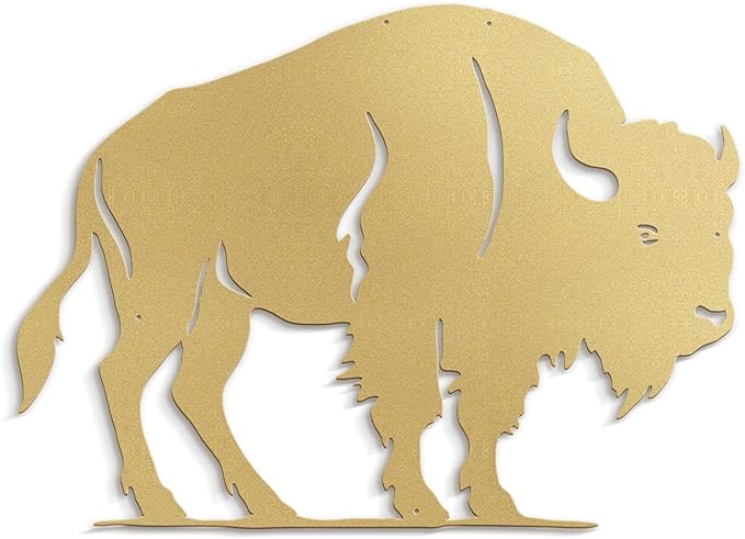 SIGNLEADER Metal Wall Art Decor Rustic American Bison Minimalist Modern Abstract Wall Sculpture Hangings Home Decoration for Living Room, Bedroom, Bathroom, Kitchen, Outdoor - 18" Gold