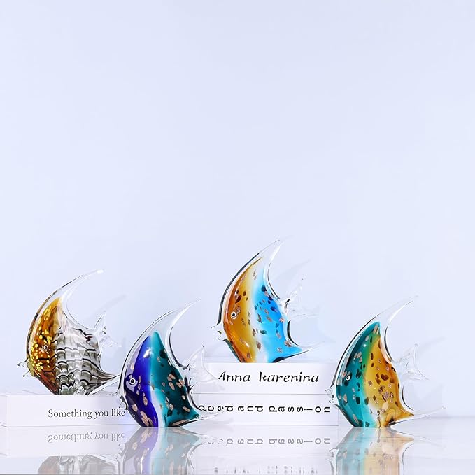 DOVDOV Hand-Blown Glass Fish Decorative Sculpture, Green Ocean Glass Art Piece, Coastal-Themed Decor Suitable for bedrooms, Offices, Coffee Tables, and TV Stands, Marine Animal Sculpture Art.