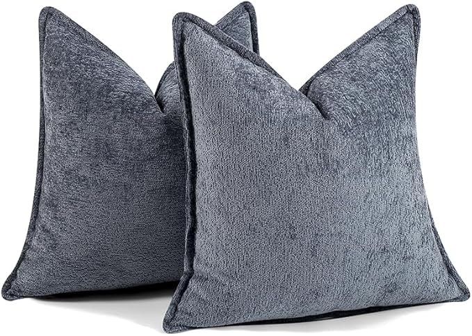 DEZENE Pack of 2 Navy Euro Shams Pillow Covers 26x26 Cozy Soft Chenille Decorative Throw Pillow Covers Accent Vintage Square Couch Pillow Covers for Home Decor Bed Sofa Living Room