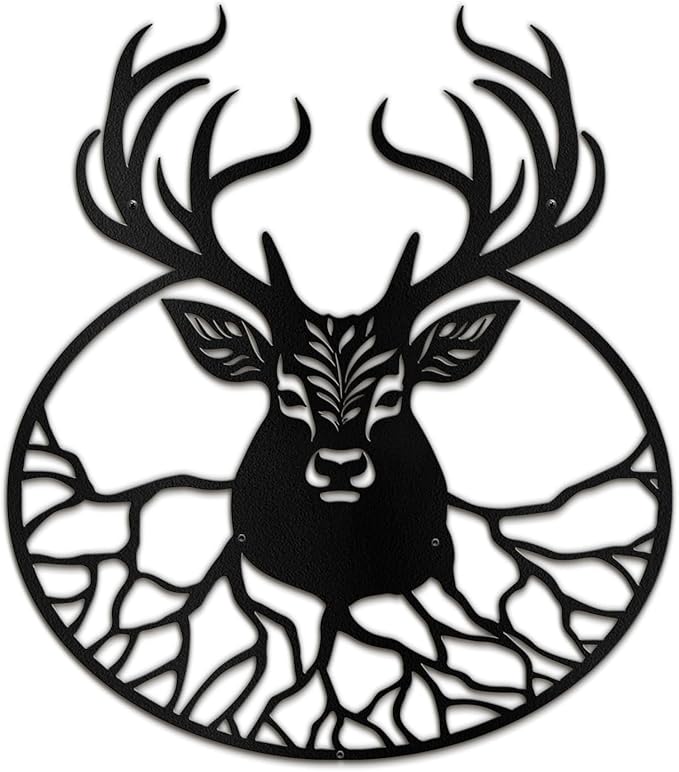 SIGNLEADER Metal Wall Art Decor Deer with Antlers Minimalist Modern Abstract Wall Sculpture Hangings Home Decoration for Living Room, Bedroom, Bathroom, Kitchen, Outdoor - 18" Black