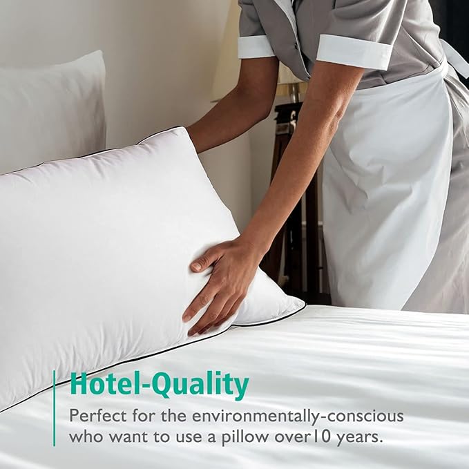 APSMILE Organic Feather Down Pillows Set of 2, Queen Size Bed Pillows for Sleeping with 100% Cotton Cover, 3-Chamber Hybrid Feather Down Core Pillow Surrounded by Polyester for Cushions 20x30 Inches