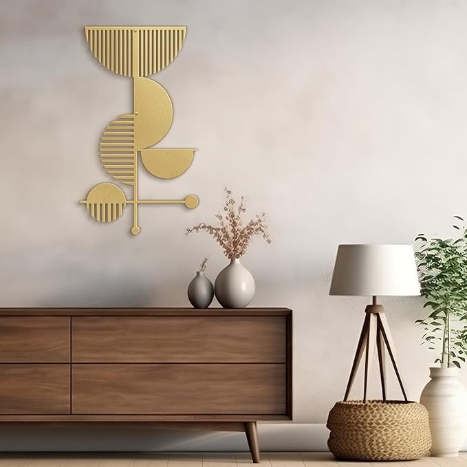 SIGNLEADER Metal Wall Decor Boho Geometric Lines Minimalist Modern Luxury Wall Sculpture Hangings 3D Statue Home Decoration for Living Room, Bedroom, Bathroom, Kitchen, Fireplace, Office - 18" Gold