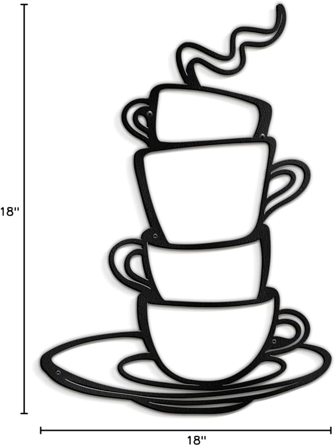 SIGNLEADER Metal Wall Art Decor Coffee Cup Modern Abstract Wall Sculpture Hangings Home Decoration for Living Room, Bedroom, Bathroom, Kitchen, Outdoor - 18" Black