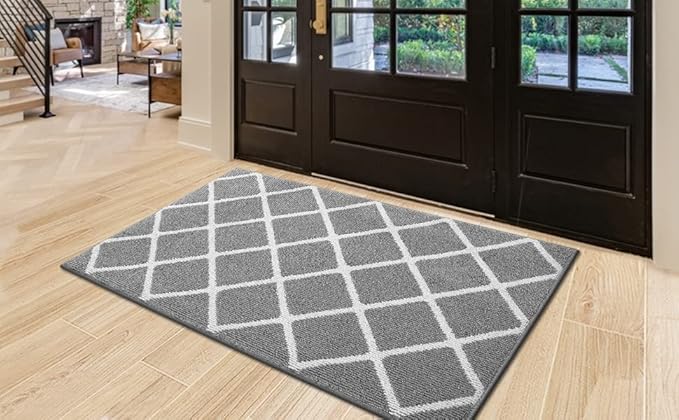 Finchitty Indoor Door Mat, Dirt Resistant and Absorbent, Low-Profile, Non-Slip, Washable Inside Floor Mats for Front Door, Back, and Entrance, 47" x 20", Grey