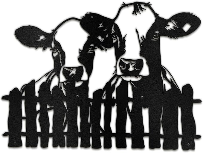 SIGNLEADER Metal Wall Art Decor Two Cows at the Fence Minimalist Modern Abstract Wall Sculpture Hangings Home Decoration for Living Room, Bedroom, Bathroom, Kitchen, Outdoor - 18" Black