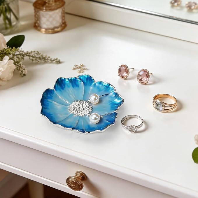 LARAINE Jewelry Dish Display Trinket Tray Flower Home Decorative Organizer Gift Necklace Earring Rings Holder Storage 3.15" (3 Piece Set)