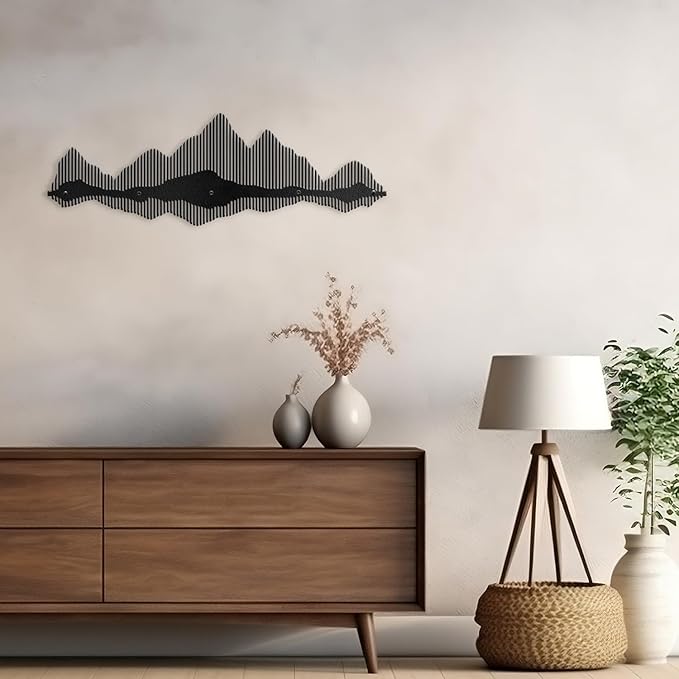SIGNLEADER Metal Wall Decor Mountains Lines Minimalist Modern Luxury Wall Sculpture Hangings 3D Statue Home Decoration for Living Room, Bedroom, Bathroom, Kitchen, Fireplace, Office - 18" Black