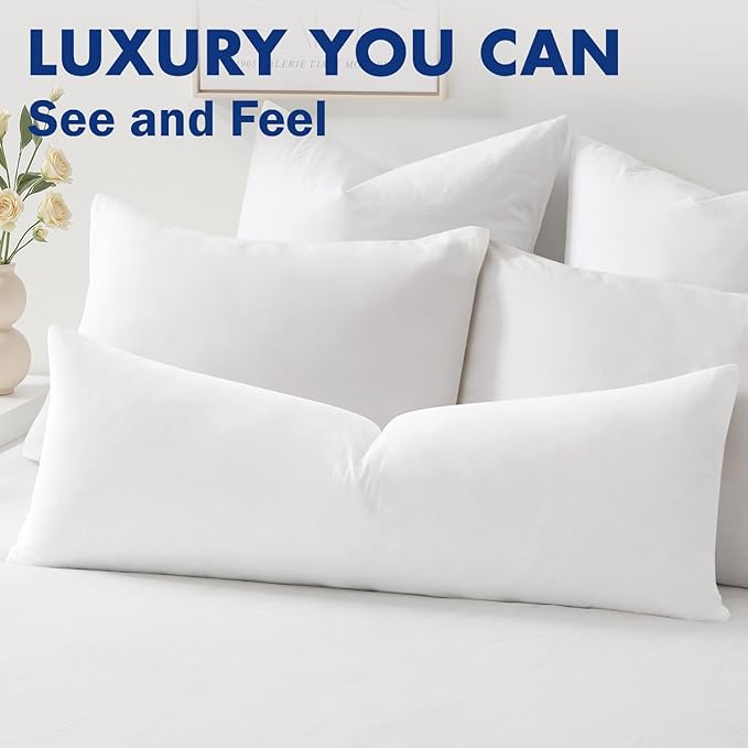 MIULEE 14x20 Inch Down Feather Pillow Insert,Fluffy and Comfy Throw Pillow with Cotton Fabric for Bed Couch and Sofa