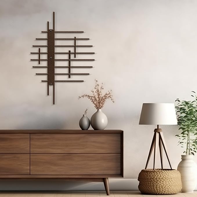 SIGNLEADER Metal Wall Decor Linear Abstract Minimalist Modern Luxury Wall Sculpture Hangings 3D Statue Home Decoration for Living Room, Bedroom, Bathroom, Kitchen, Fireplace, Office - 18" Bronze