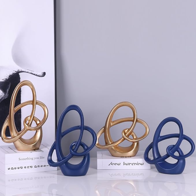 QIANLING Blue Knot Statue Decor - Modern Sculptures Home Decor, Resin Abstract Decor Art Accent,Blue Centerpieces for Living Room, Bedroom, Bathroom, Office, Shelf, Mantel - Wedding, Coffee Table